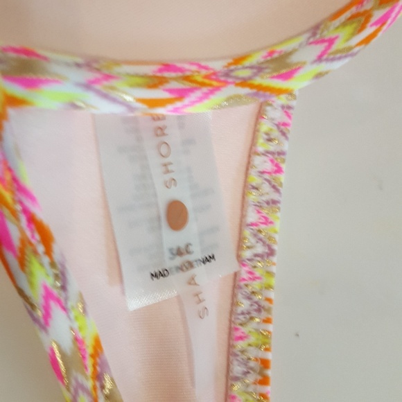 SHADE & SHORE Zigzag 36C Halter Swimsuit Bathing Swim Wear Multicolor Bikini Top - Picture 9 of 11